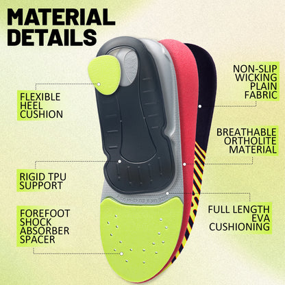 Plantar Fasciitis Insoles, Orthopedic Arch Support Inserts Men Women Heel Pain Relief, Flat Feet Insoles for Work Boots