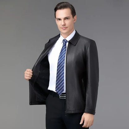 Haining genuine leather jacket men's lapel leather jacket autumn and winter sheepskin top men's casual wear plus velvet