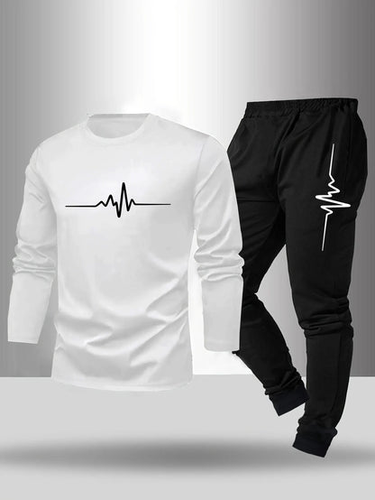 2-piece set of men's pajamas for spring summer autumn winter long sleeved pants geometric pattern base shirt home suit set