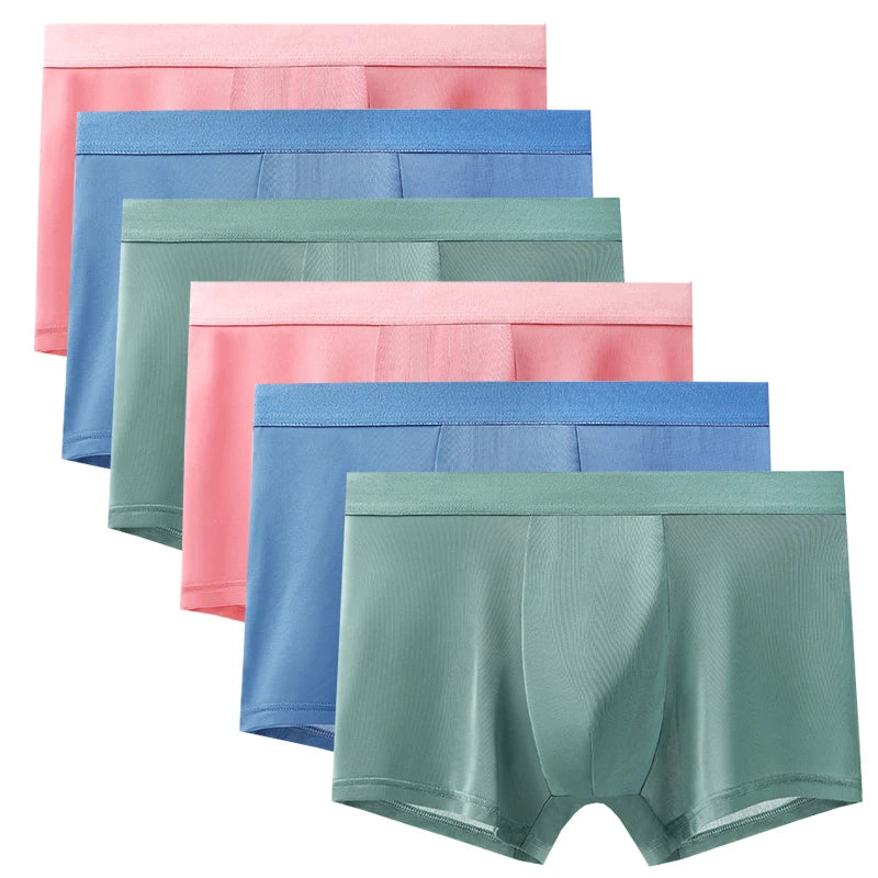 6pcs Men's Summer Ice Silk Boxers Briefs Males Underwears Boys Comfort Underpants Shorts Mans Ultra-thin Breathable Sexy Panties