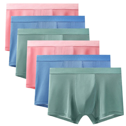 6pcs Men's Summer Ice Silk Boxers Briefs Males Underwears Boys Comfort Underpants Shorts Mans Ultra-thin Breathable Sexy Panties