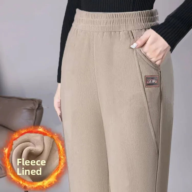 High Waist Corduroy Mom Pants Women's Autumn Winter Fleece Lined Casual Straight Leggings plus Size Harlan Pants