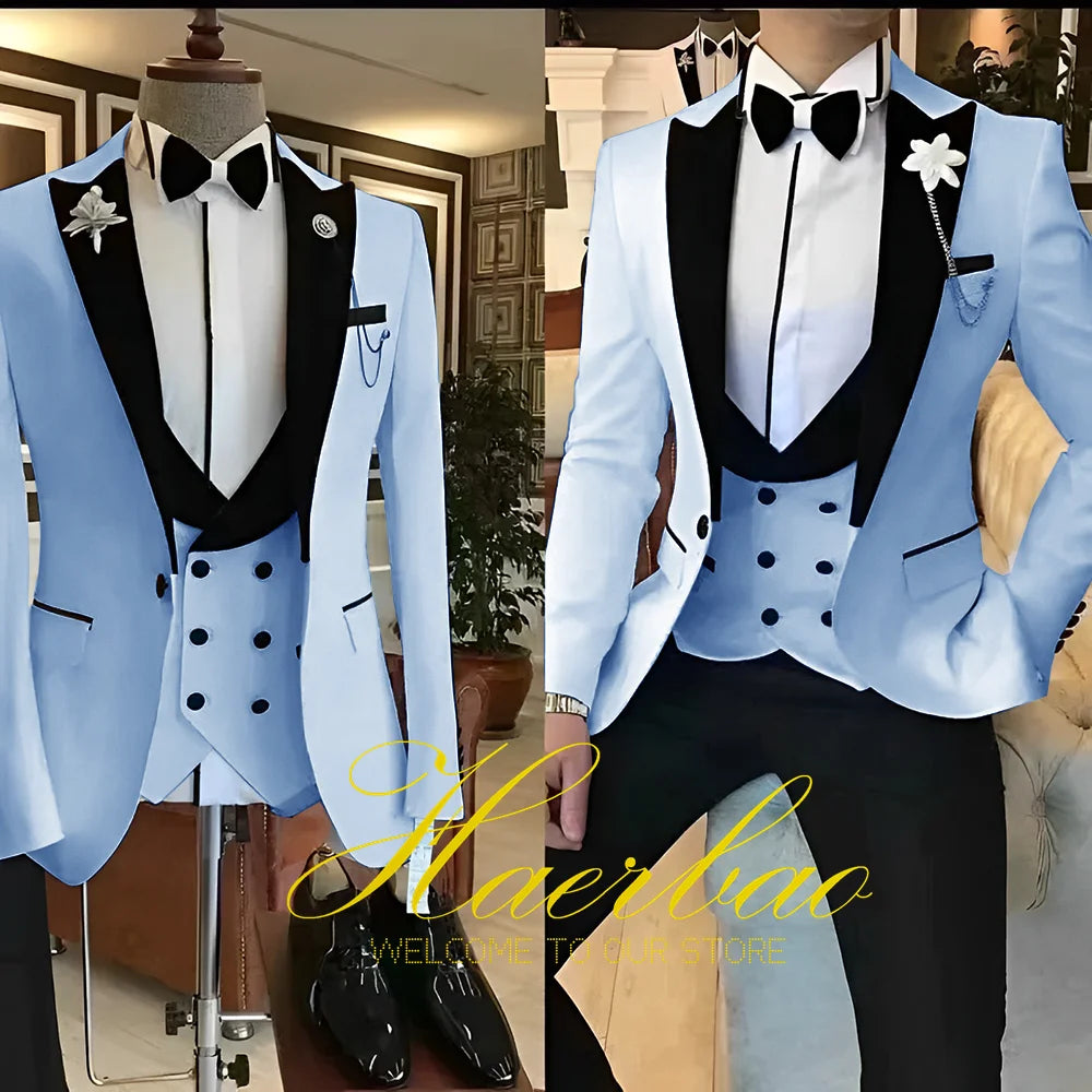 White Men Suits 3 Piece Slim Fit Groom Tuxedos for Wedding Groomsmen Italian Style Suit Jacket with Double Breasted Vest Pants