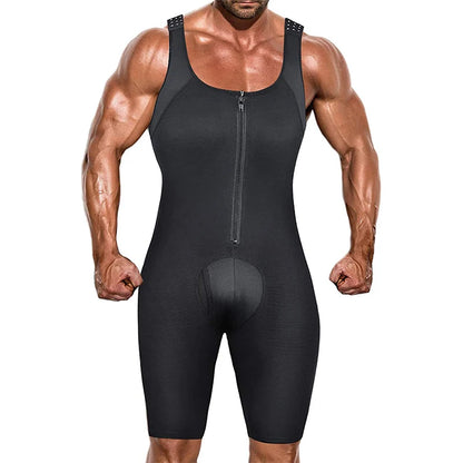 Men Tight Slimming Bodysuit Zipper Compression Shapewear Waist Trainer Hip Enhancer Men Boobs Shaping Underwear Open Crotch Faja