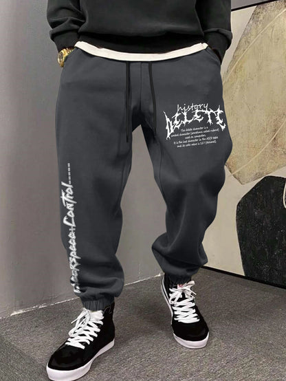 Men's Gothic Sharp Spiky Gothic Font Text Print Sweatpants Elastic Waist Soft Dark Punk Street Hip Hop Joggers