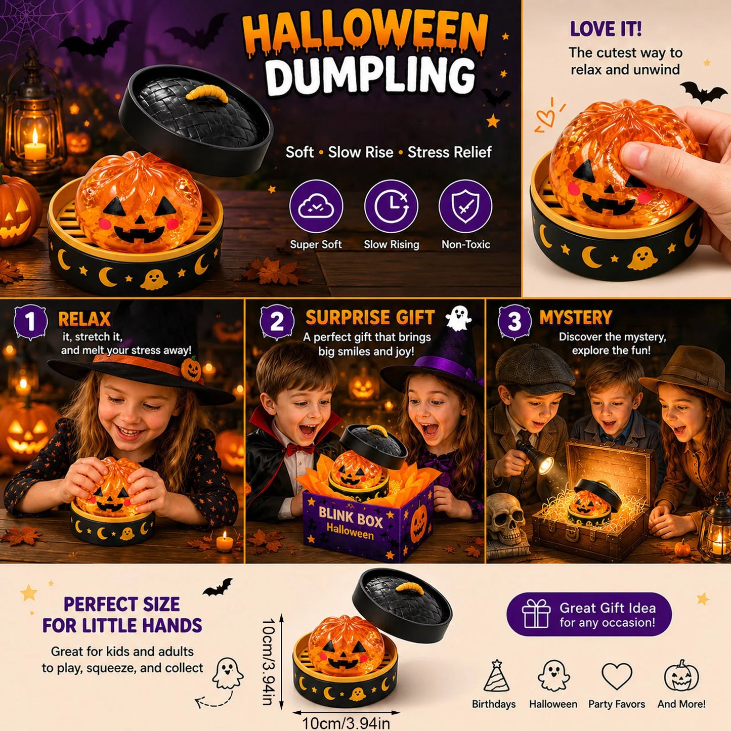Halloween Ghost Maltose Squishy Squeeze Toy Hand Grip Stress Relief Fidget Sensory Gift Box Set Kids Party Decor