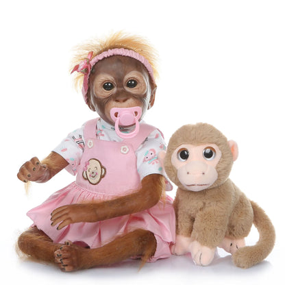 55CM Half Glue Cute Reborn Monkey Doll Cloth Body Pasted Mohair Children Girl Toddler DIY Dressing Up Toy Birthday Gift
