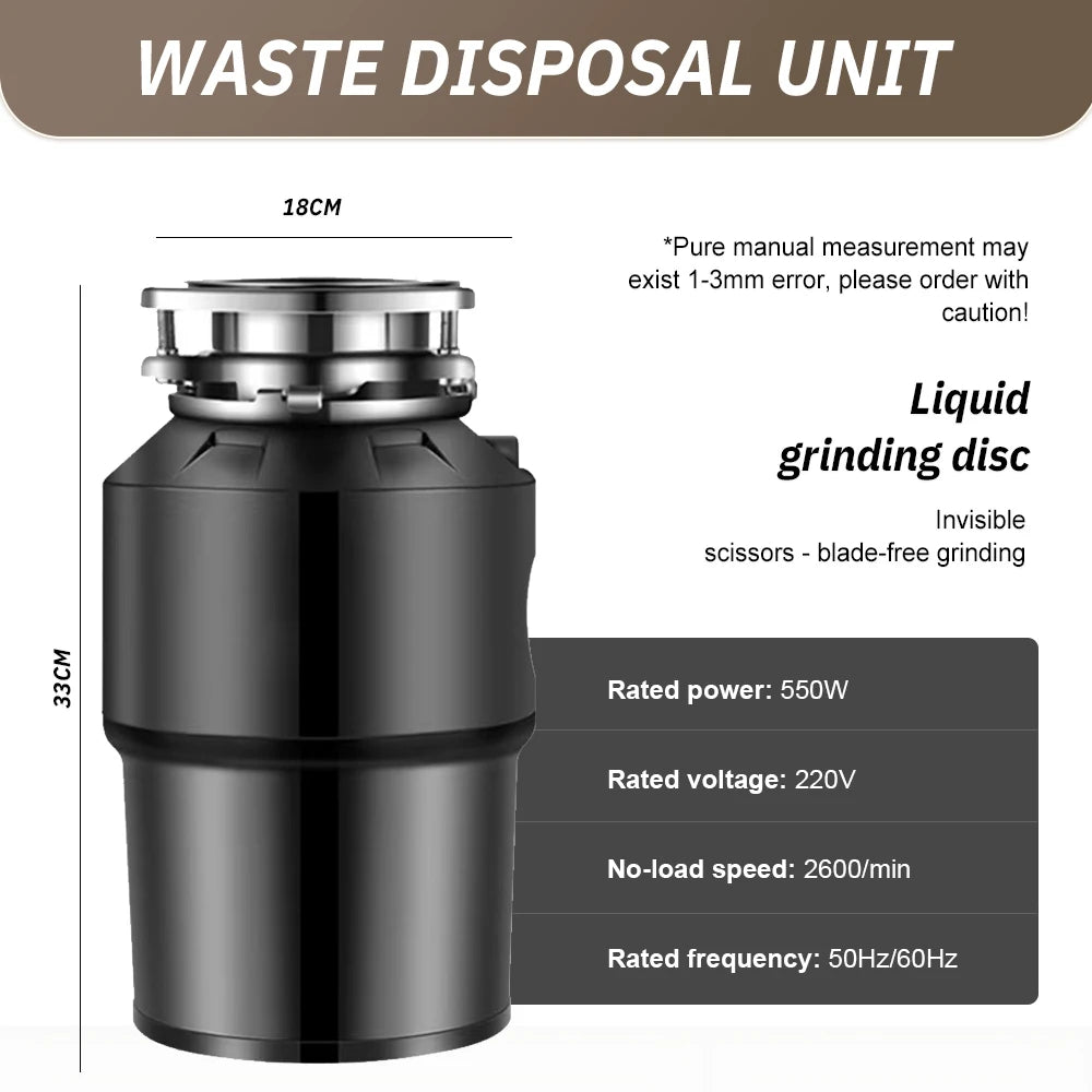 Electric Kitchen Food Waste Disposer Heavy-duty Under Sink Grind Garbage Disposal Unit Food Waste Grinder Machine 220V 550W