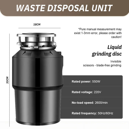 Electric Kitchen Food Waste Disposer Heavy-duty Under Sink Grind Garbage Disposal Unit Food Waste Grinder Machine 220V 550W