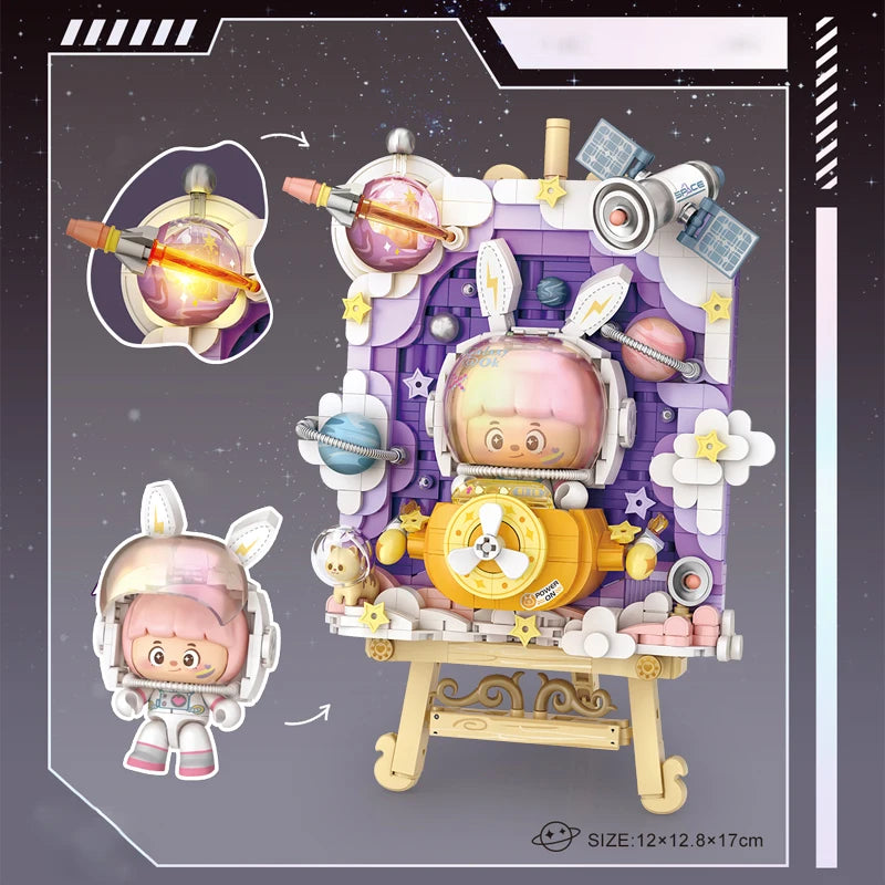 LOZ Space Travel Astronaut 3D Picture Light Board Creative Ornament MOC Building Blocks Educational Toys Birthday Toys Gift