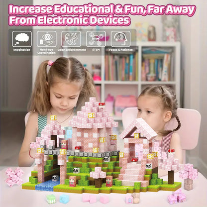 Magnetic Building Block Bricks Toy Pink Girly Mine Stacking World STEM Set Model Set DIY Educational Kids Girls Birthday Gifts