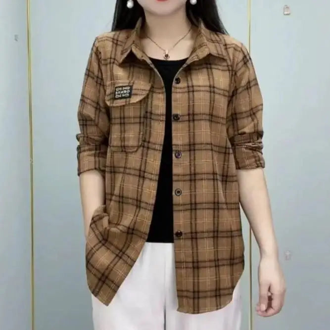 Sun Protection Long Sleeve Cotton Shirt Casual Plaid Women's Top Mom's Shirt Middle-Aged Women's Fashion Autumn 2025