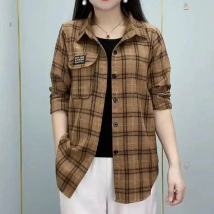 Sun Protection Long Sleeve Cotton Shirt Casual Plaid Women's Top Mom's Shirt Middle-Aged Women's Fashion Autumn 2025