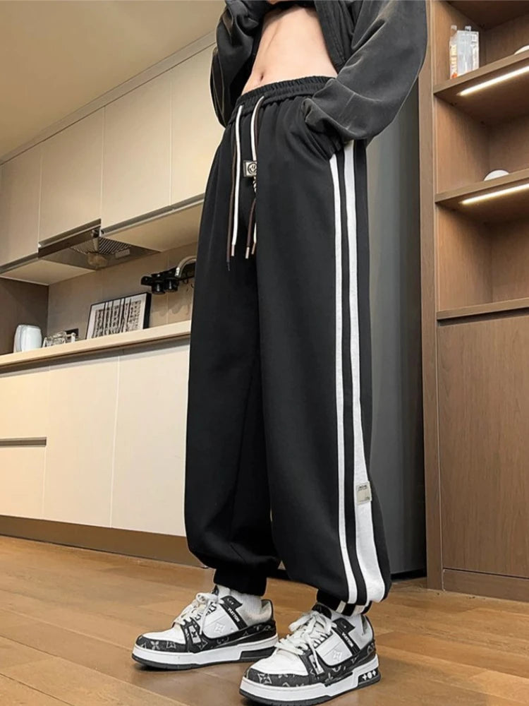 Loose Fit Men's Jogger Pants for Fall Winter Elastic Waistband Drawcord Youth Casual Sports Trousers Urban Style