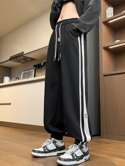Loose Fit Men's Jogger Pants for Fall Winter Elastic Waistband Drawcord Youth Casual Sports Trousers Urban Style