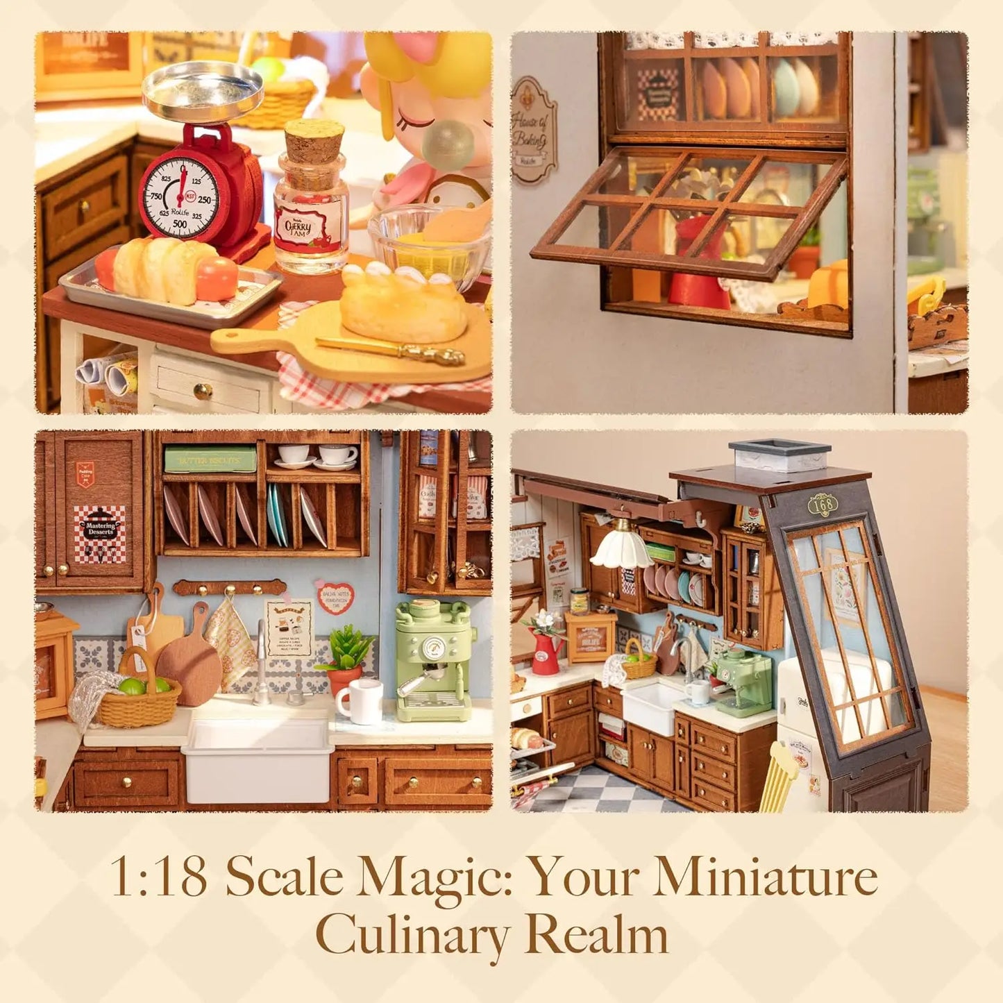 Robotime Baking Kitchen DIY Miniature Dollhouse Kit Crafts Hobbies Amazing Gift 3D Puzzle Mini House Building Kit Book Nook