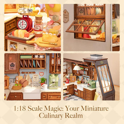 Robotime Baking Kitchen DIY Miniature Dollhouse Kit Crafts Hobbies Amazing Gift 3D Puzzle Mini House Building Kit Book Nook