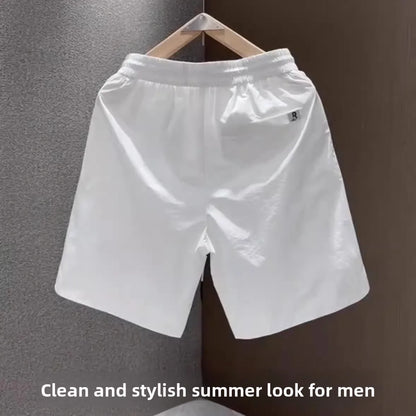 2025 New Ice Silk Basketball Shorts Men's Sporty American Trendy Brand Quick Dry Loose Running Casual Five-Quarter Pants