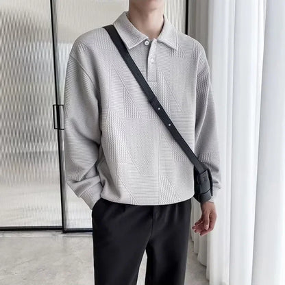 Unicolor Baggy Man Sweatshirt Long Sleeve Polo T Shirt for Men Plain Harajuku Fashion Aesthetic Emo Elasticity Tee Y2k Pullovers