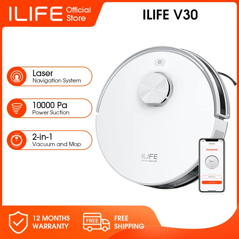ILIFE V30 Robot Vacuum Cleaner, Laser Navigation, 10000Pa Suction, Up to 150min Runtime, APP Control, Customizable cleaning