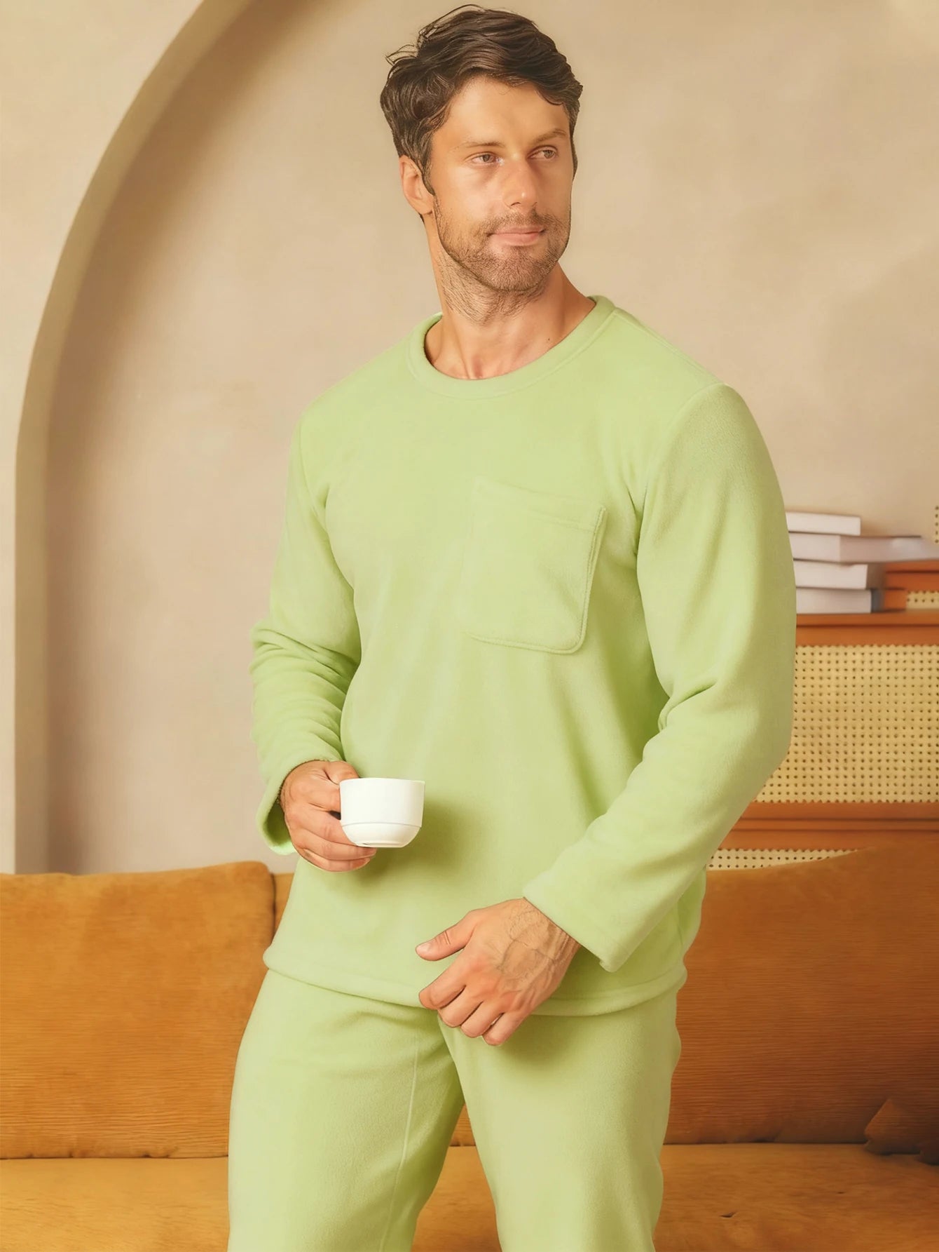 Men's Sleepwear Autumn/Winter Two Piece Set Coral Fleece Flannel Long Sleeve Long Pants Home Clothes with Thickened Velvet Set