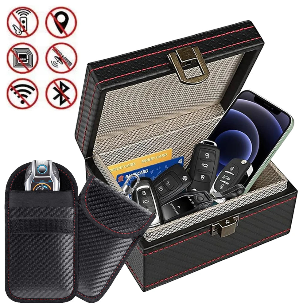 Anti Theft Faraday Box with Bag for Key Fob Cage RFID Faraday Key Fob Protector Radiation-proof Mobile Phone Box Car Keyless