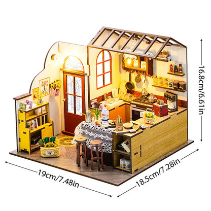 Wooden DIY Miniature Dollhouse Kit with LED Lights 3D Puzzle Doll House Building with Furniture Creative Craft Gifts Home Decor