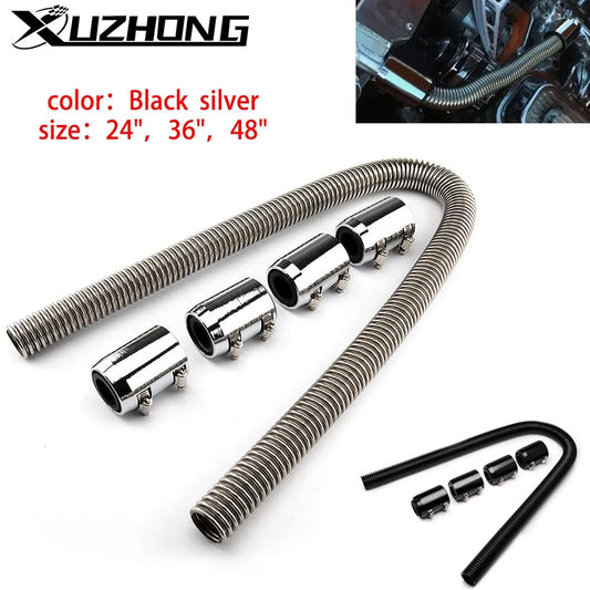 Universal 24" 36" 48" Car Engine Cooling Stainless Steel Radiator Hose Kit and Stainless Steel With Chrome-Plated Cap Clamp