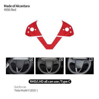 Made of Alcantara For Tesla Model 3 (2024-)/Model Y (2025-) Steering Wheel Trim Frame Sticker Car Interior Tuning Accessories