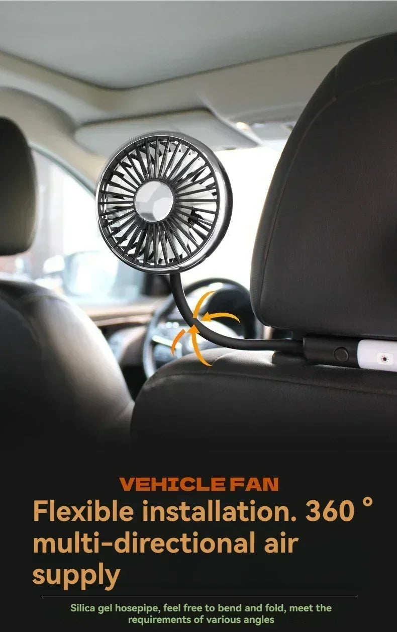 Car Fan 360° Car Seat Back Cooling Fan USB Charge Dual Head Fan Adjustable Rotation Neck Cooler for Car Home Accessories