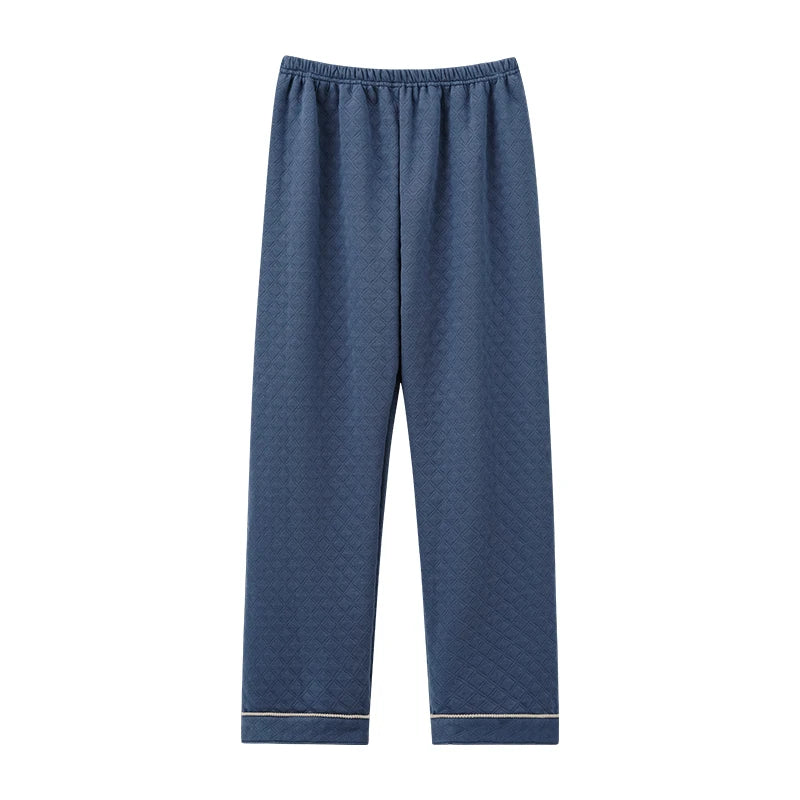 Man pajamas pants autumn winter 3layers cotton interlayer long pants Japanese style elastic waist casual male home sleep bottoms