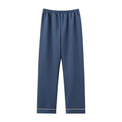 Man pajamas pants autumn winter 3layers cotton interlayer long pants Japanese style elastic waist casual male home sleep bottoms