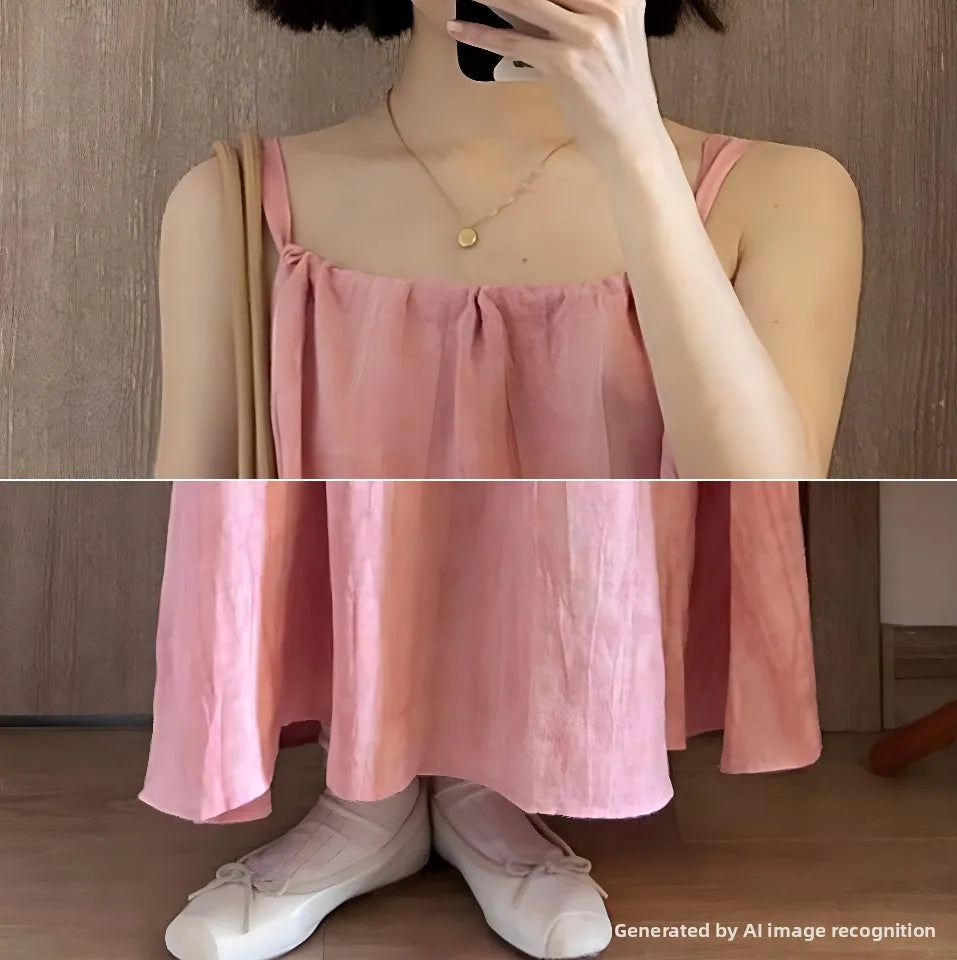 Summer Pink Strapless Maxi Dress Women's Loose plus Size Casual Slimming Skirt Sleeveless Long Dress Holiday Style