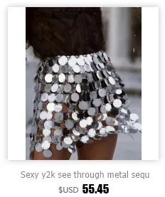 Sexy halter metal sequin Crop top women 2026 summer see through shiny Club rave outfits beach party tank top y2k streetwear Tops