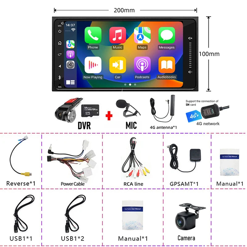 7" 4-64GB For Toyota Kluger 2007-2013 Car Stereo Radio Wireless Apple Carplay Android Auto Head Unit FM GPS BT