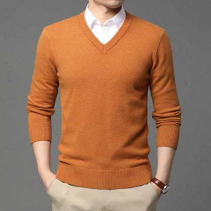 2025 High Quality New Fashion Brand Woolen Knit Pullover V Neck Sweater Black For Men Autum Winter  Casual Jumper Men Clothes