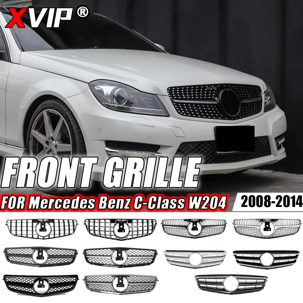 XVIP Front Bumper Grille Hood Grille For Mercedes Benz C W204 C43 2008-2014 C180 C200 C250 C300 AMG GTR Diamond Style Grille