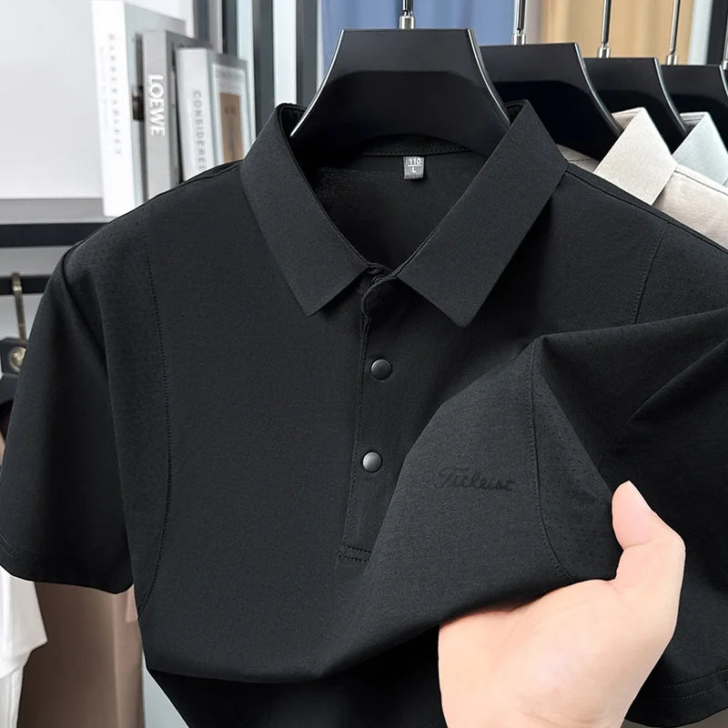 Luxury Men Summer New Short-Sleeved Polo Shirt Lapel Button Solid Color Letter Print Comfortable Ventilate Fashion Men'sClothing