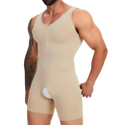 Zipper Sleeveless Bodysuit Men Full Body Shaper Compression Undershirt Shapewear Tummy Control Faja Para Hombres Slimming Vest