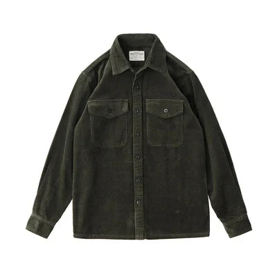 Autumn and Winter New American Retro Thick Corduroy Solid Color Cargo Shirt Men's Pure Cotton Long-sleeved Pocket Casual Blouses