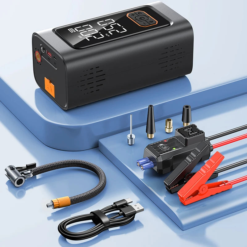 12V Car Jump Starter Multifunctional Tire Inflator Air Compressor Power Bank Emergency Battery Booster Rescue Tool for Car SUV