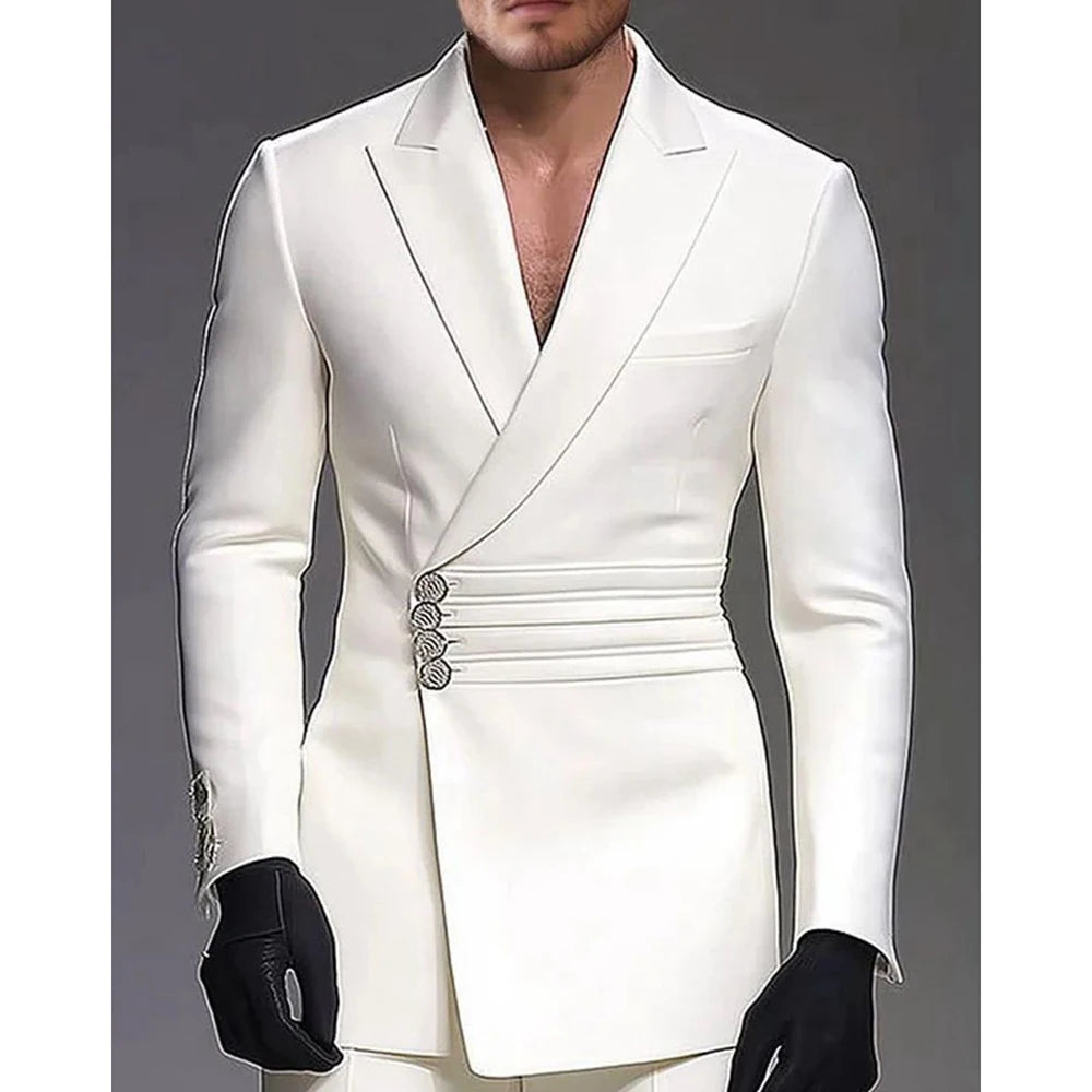 Wedding-ready Slim-fit Men Suit 2 Pieces(Jacket+Pants) Groom Suit Single-breasted Peak-lapel Formal Set for Elegance Custom