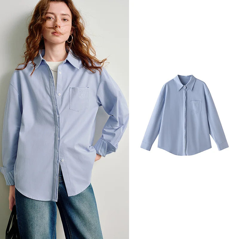 TOYOUTH Women Easy Morning Lazy Shirts 2026 Spring New Wrinkle-Resistant Low-Maintenance Light Spring Cotton Blouses