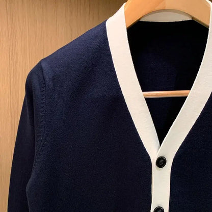 Autumn Winter Men Knitted Cardigan Sweaters Long Sleeve Classic Vintage Patchwork Smart Casual Coat