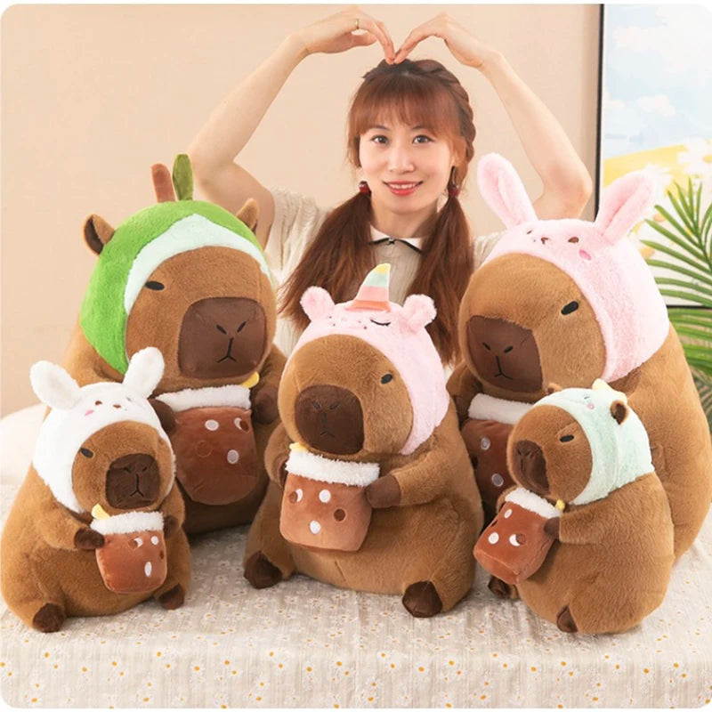 Capybara Plush Toy Simulation Capibara Cosplay Unicorn Dinosaur Dress Boba Bread Fruit Food Decor Birds Bubble Stuffed Animals