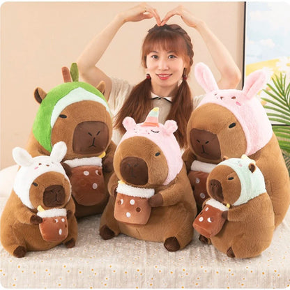 Capybara Plush Toy Simulation Capibara Cosplay Unicorn Dinosaur Dress Boba Bread Fruit Food Decor Birds Bubble Stuffed Animals