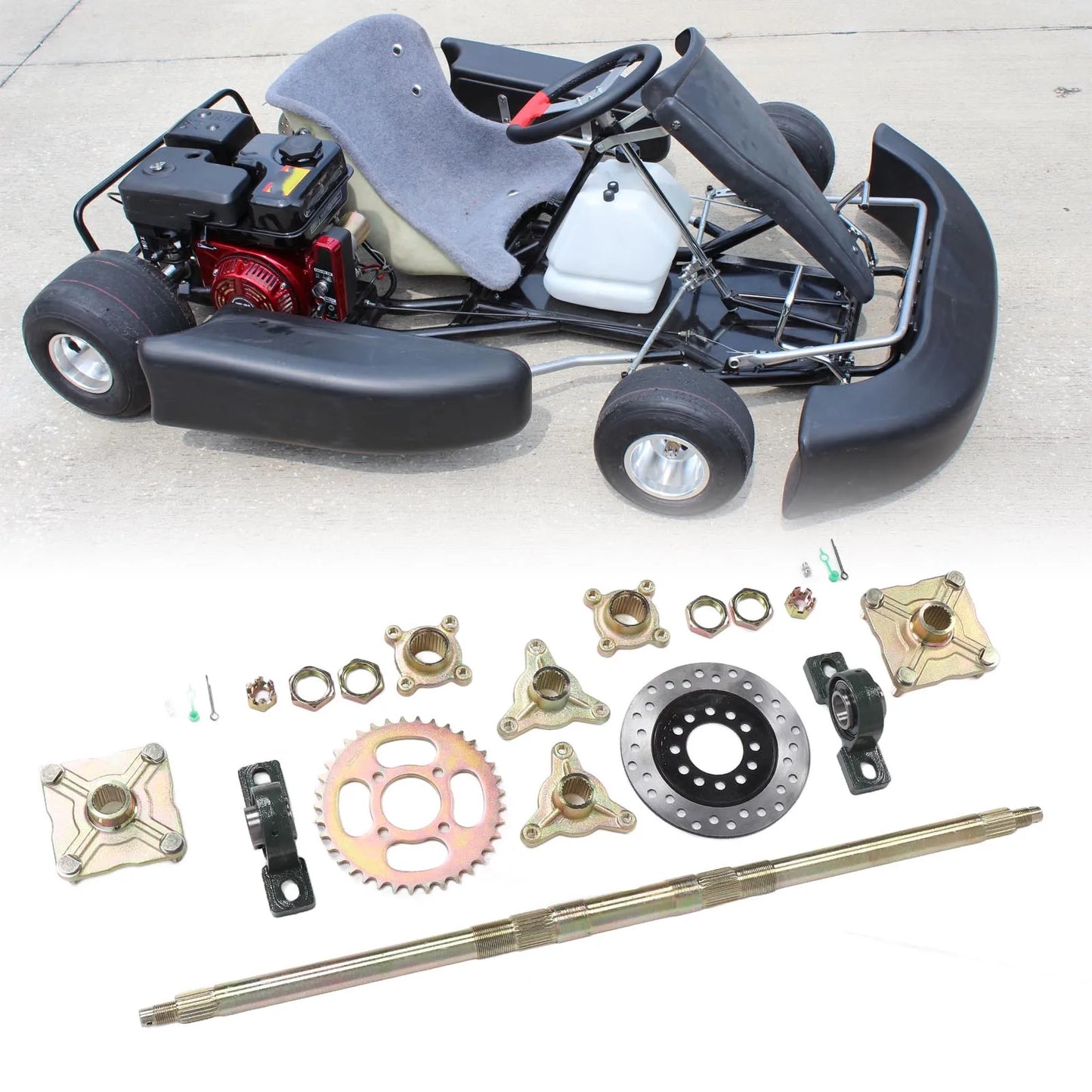 Heavy Duty 740mm Go Kart Rear Axle Kit with 37T Sprocket & Brake Disc for 50-150CC DIY ATVs Quads Drift Trikes