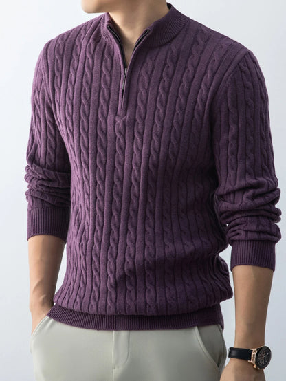 Autumn Winter For Men's Twisted Sweater Wool Knitted  Half Open Zipper Half High School Round Neck Stand-up Collar Thickened Top