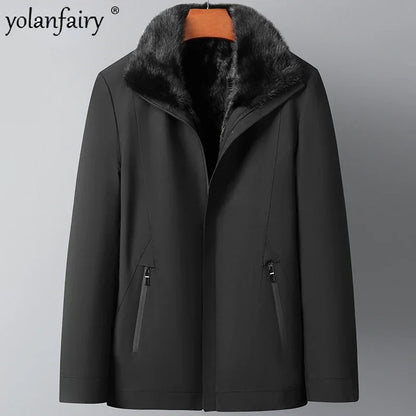 New Winter Parkas Men's Whole Mink Fur Coat Men Lapel Thick Fur Jacket Male Clothing Business Casual Jackets Casaco Masculino FC