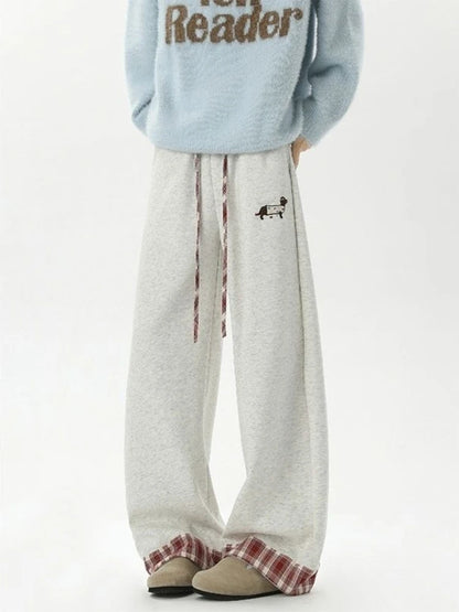Trendy Plaid Cuffed Joggers for Men Women Thick Warm Fleece Lining Loose Straight Leg Casual Cotton Pants Comfy Daily Wear